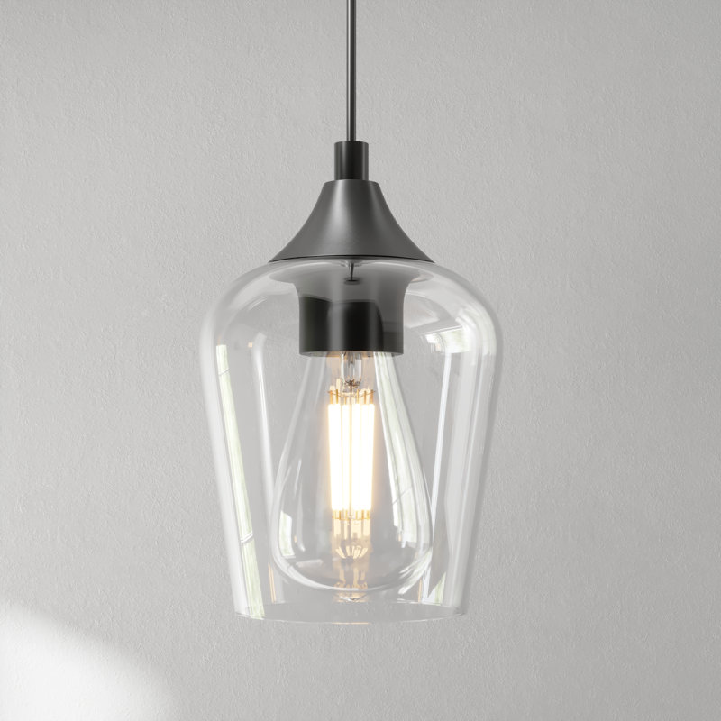 Pendant Light Fixture with Adjustable Height, Matte Black, 1