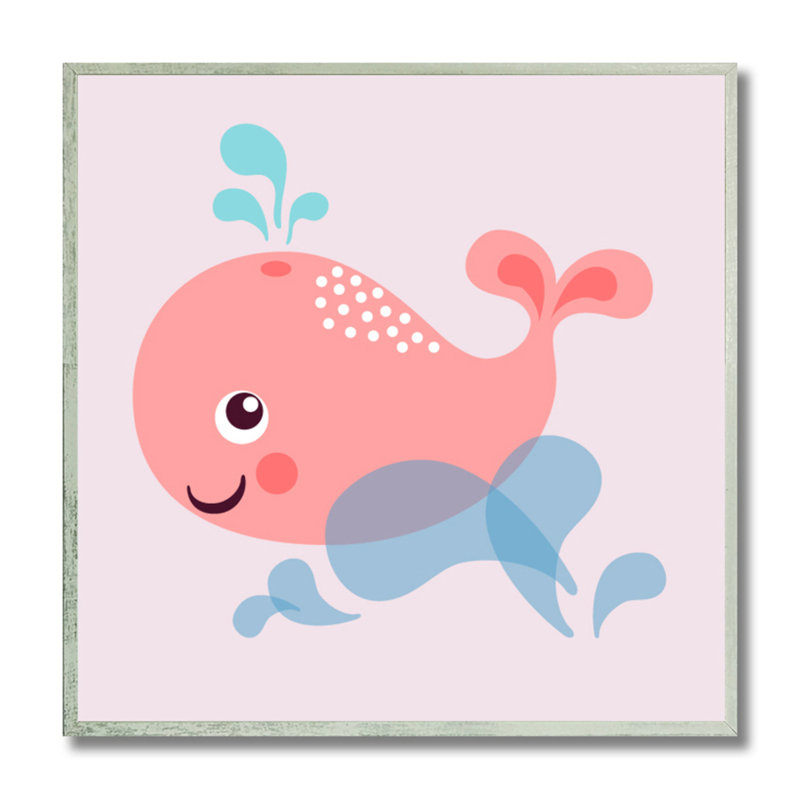 «Cheery Whale», art mural encadré pour enfant, 12 po x 12 po