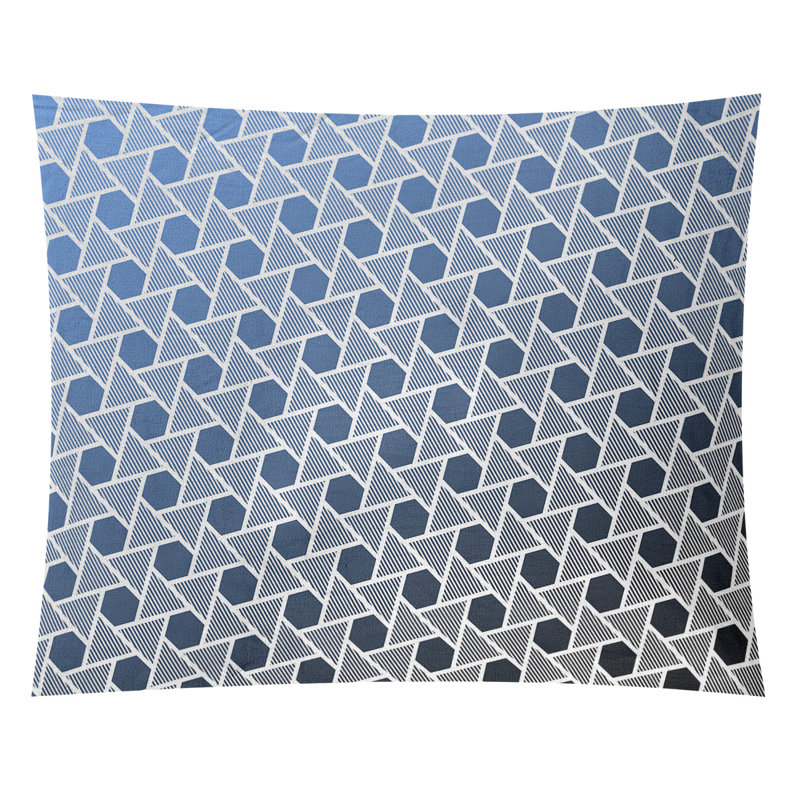Tapisserie murale hexagonales et triangles, H 27,5 po x l 37,5 po, Noir / Bleu