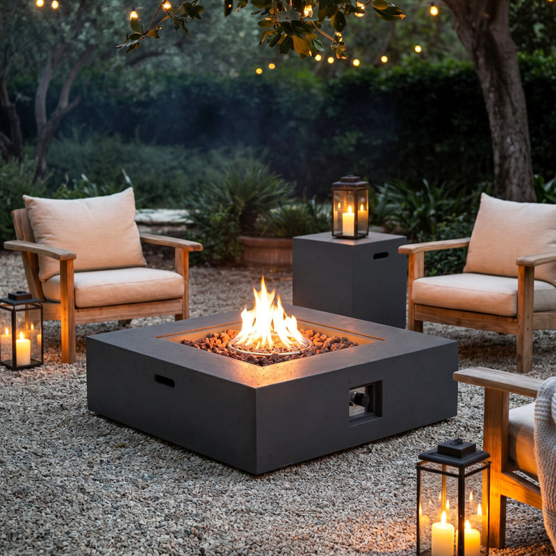 Fen Square Magnesium Oxide Propane Fire Pit Table, Dark Gray