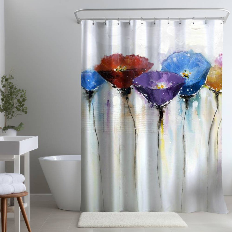 Floral – Polyester Shower Curtain, Dye Sublimation Print, 71" W × 74" L