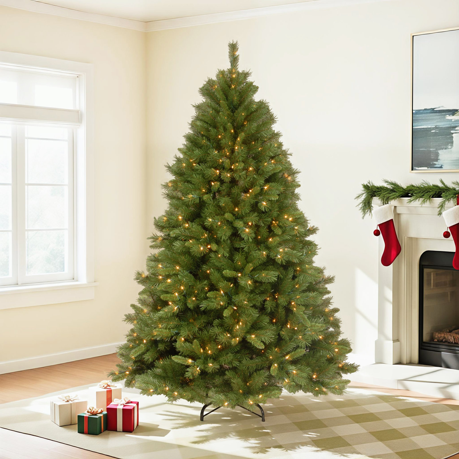 Pre-Lit Pine Christmas Tree, 7.5' H