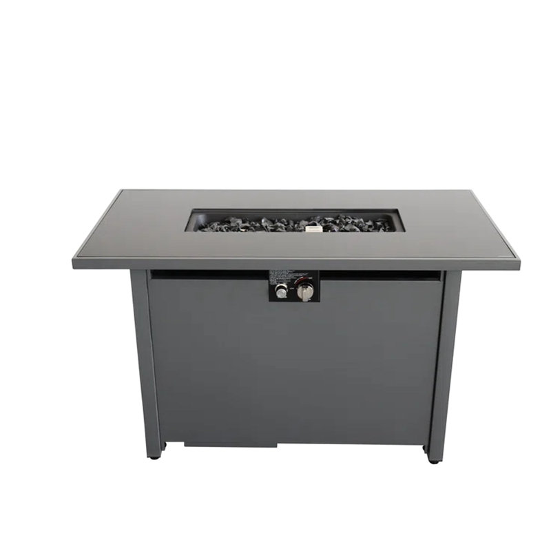 Foyer en métal noir 50000, 42 po x 22 po, compatible avec le propane et le gaz naturel, table de foyer élégante, 25 po, finition
