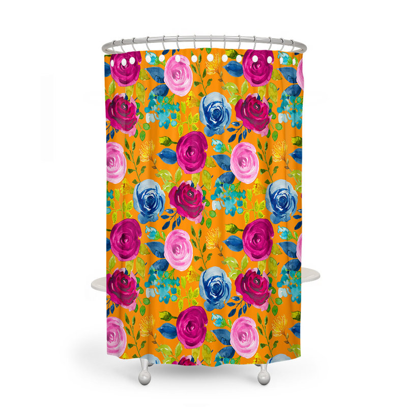 Rideau de douche simple à motif floral Groves, H 83 po x l 70 po, Moutarde