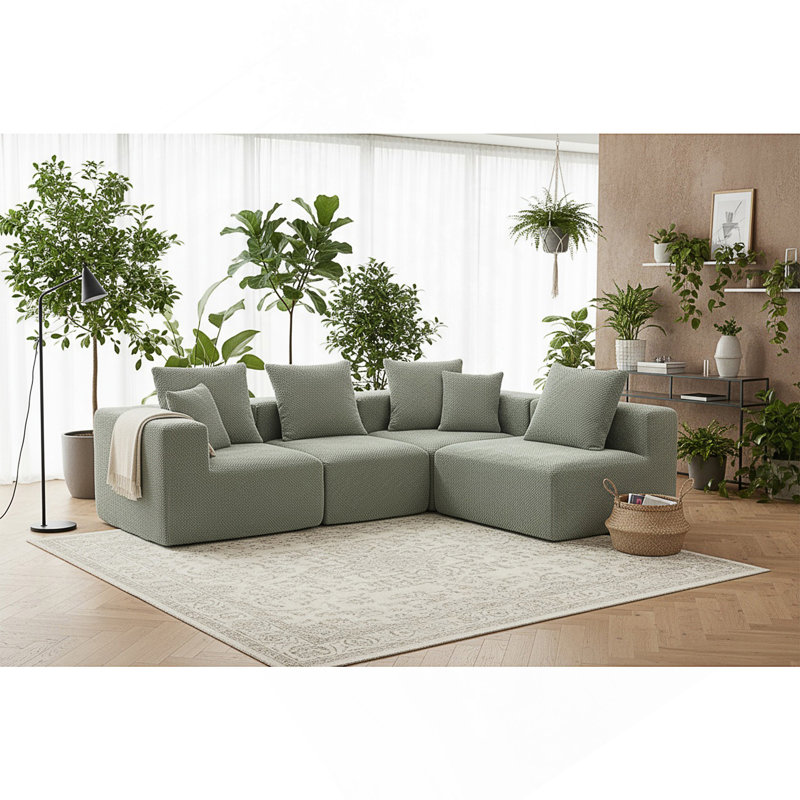 Canapé modulaire 111 po x 74 po x 24 po, Tissu vert pâle