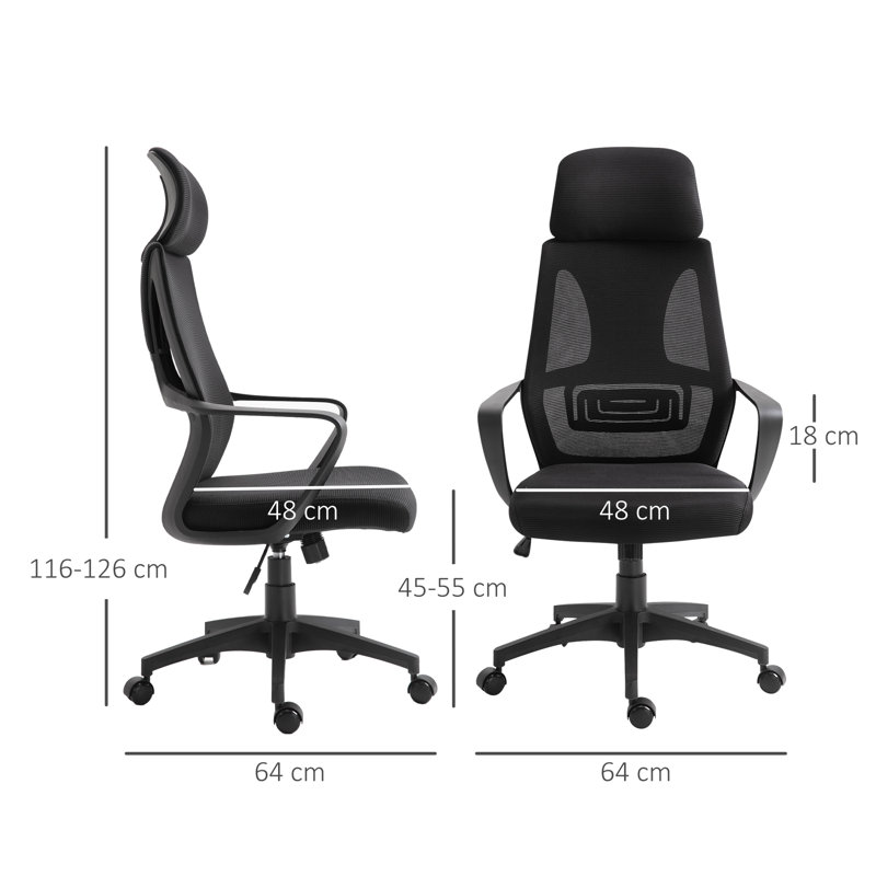 Inbox Zero Mesh Office Chair, Black, Black