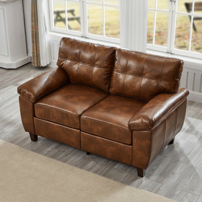 Revêtement en cuir de polyuréthane respirant brun de 59 po, moderne avec rangement, pieds en bois massif, revêtement en cuir avec coussin de dossier, grand accoudoir, poche à ressort et coussins