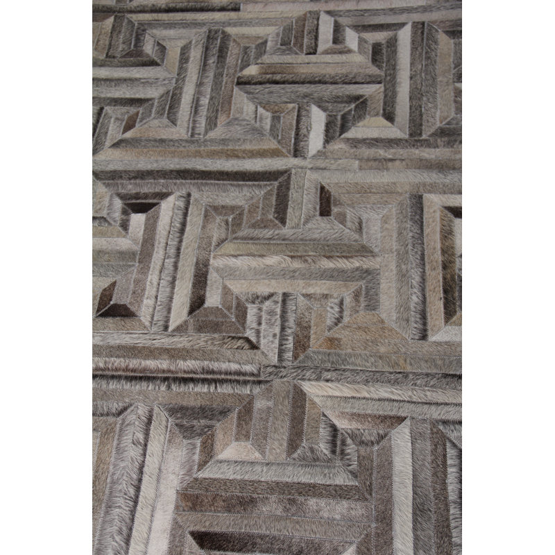 Natural Hide Hand Woven Cowhide Geometric Area Rug, Rectangle 8' x 11'