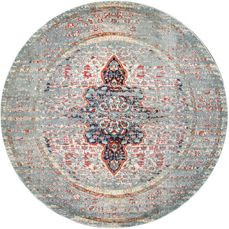 Tapis performance persan gris délavé tissé à la machine Chiasson, Rond 4 pi