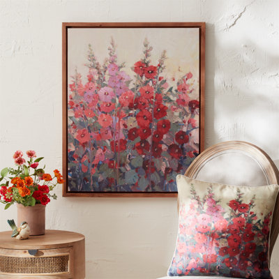 Reproduction de rose trémière L 23,5 po x H 29 po, bois / toile