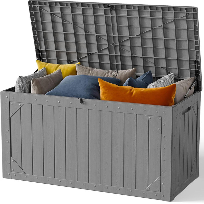Coffre de terrasse en résine 100 gallons, banc de rangement de terrasse imperméable et résistant aux rayons UV toutes saisons avec couvercle verrouillable, supporte 460 lb