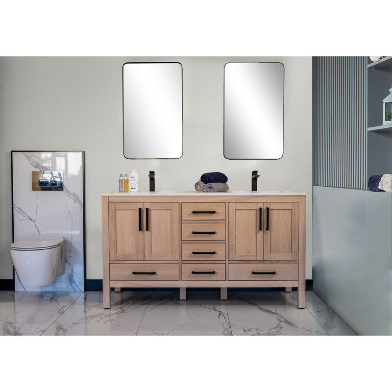 Meuble-lavabo 60 po avec lavabo en porcelaine intégré Avery, Chêne