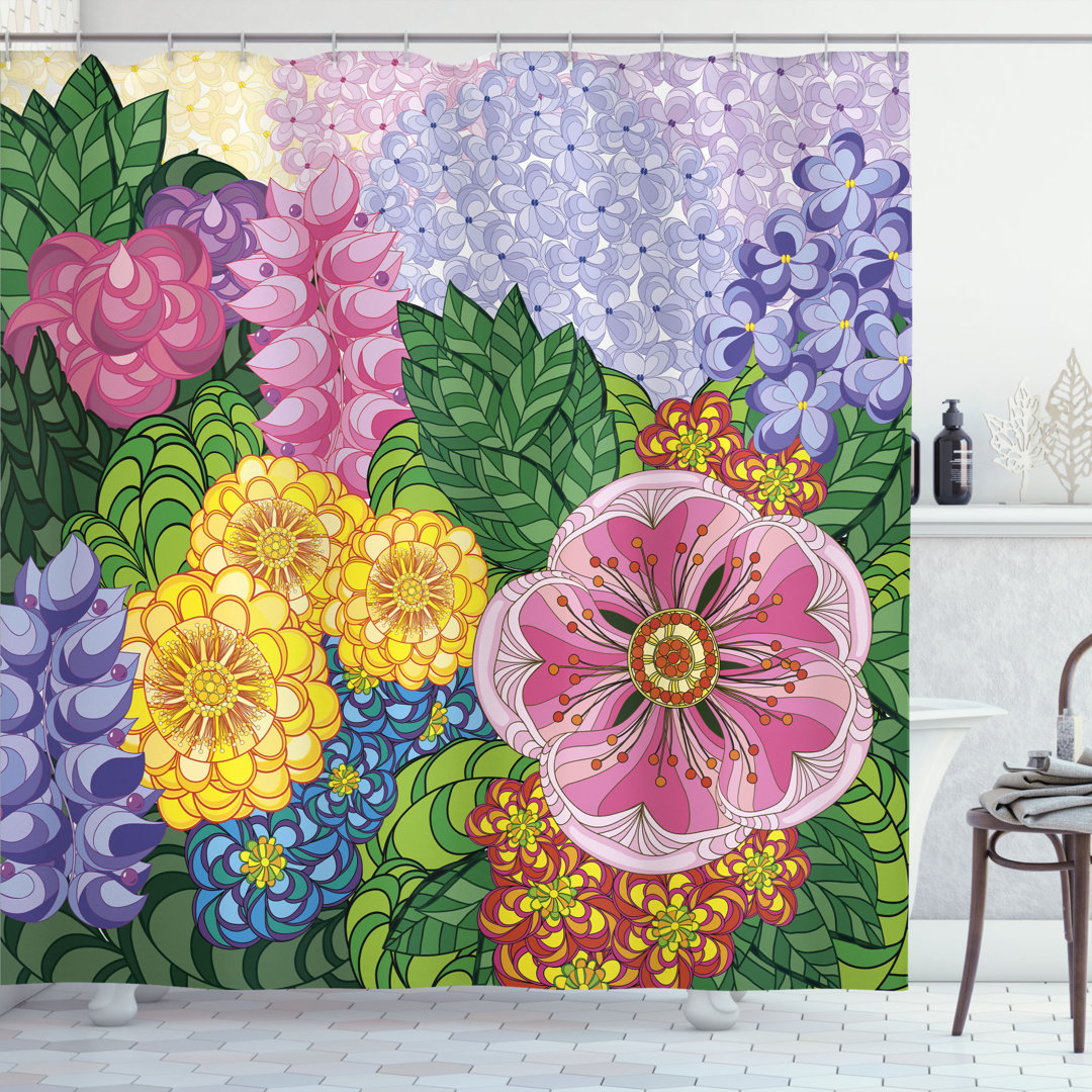 Nature Flower Petals Florets Vintage Romantic Buds Summer Blooms Feminine Shower Curtain Set Ambesonne