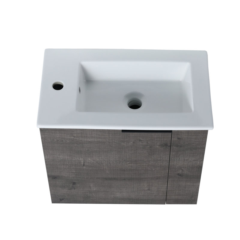 Meuble-lavabo simple 22,09 po avec plateau en céramique, Gris