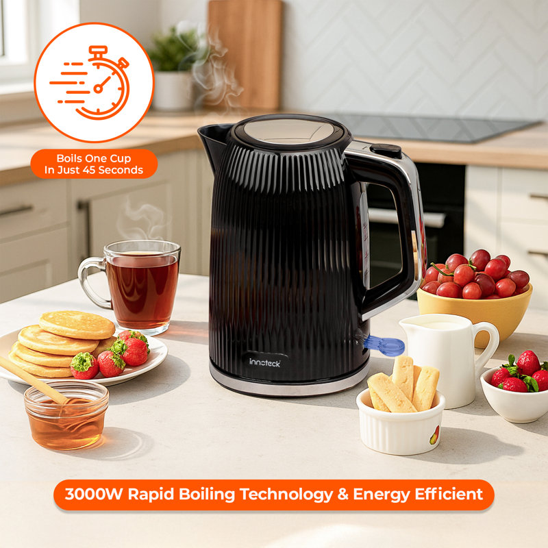 Innoteck Kitchen Pro 1.7L Electric Kettle with 3000W Fast Boil Function, Black