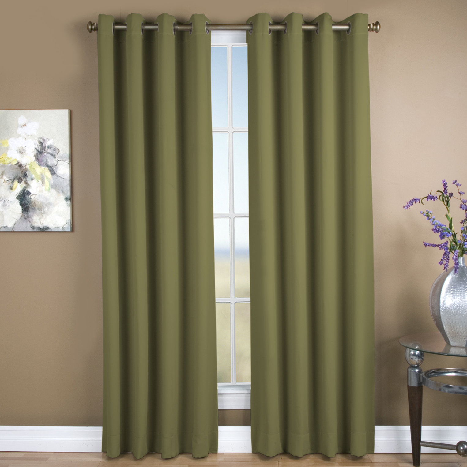 Ardelle Blackout Grommet Curtain Panel, 56" W x 72" L, Sage with Antiqued Bronze Grommets