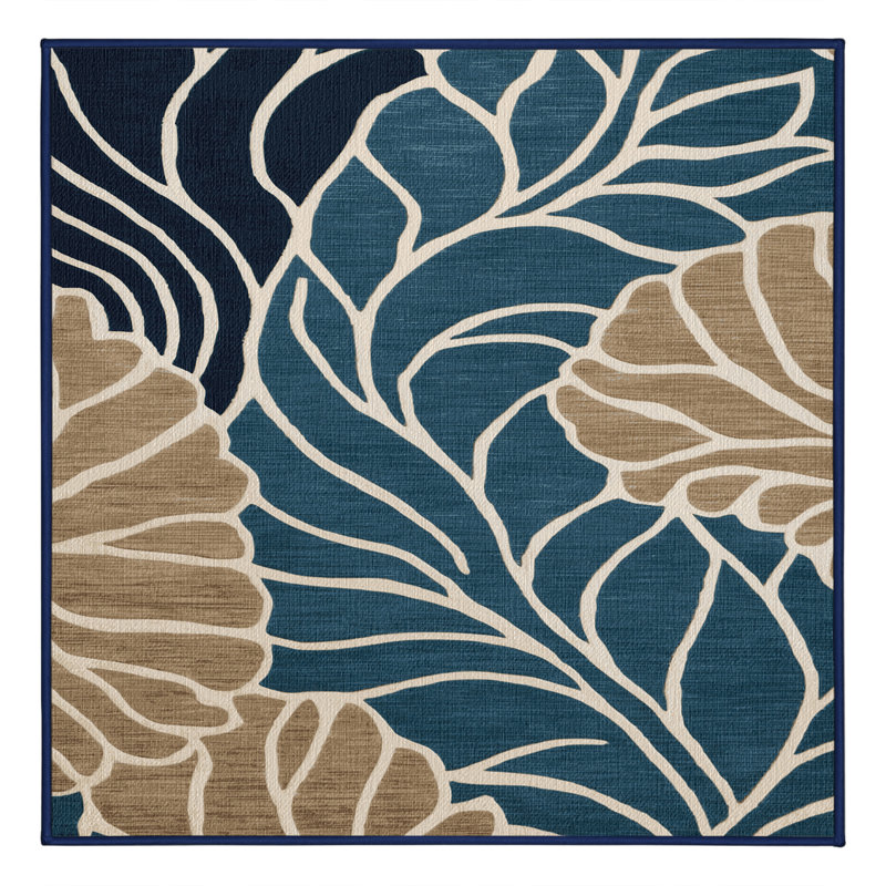 Washable Ocean Estate Collection Coastal Area Rug, Square 3'