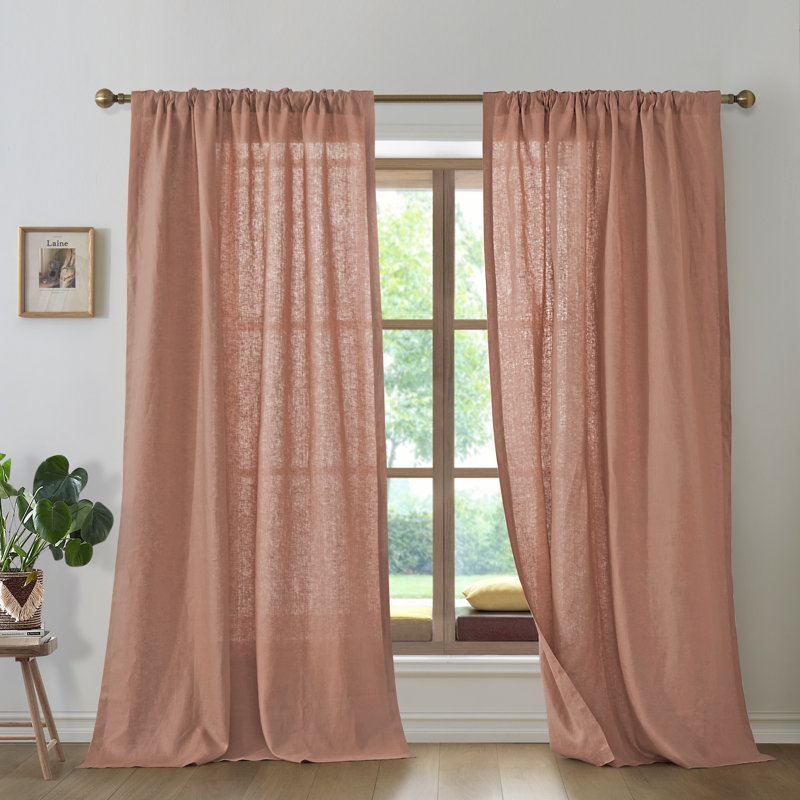 Paire de rideaux semi-transparents en lin, L 50 po x L 84 po, Brun