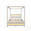 Lit plateforme à baldaquin avec lumières DEL et tête de lit tapissier, tissu beige pour plus de confort et de style
