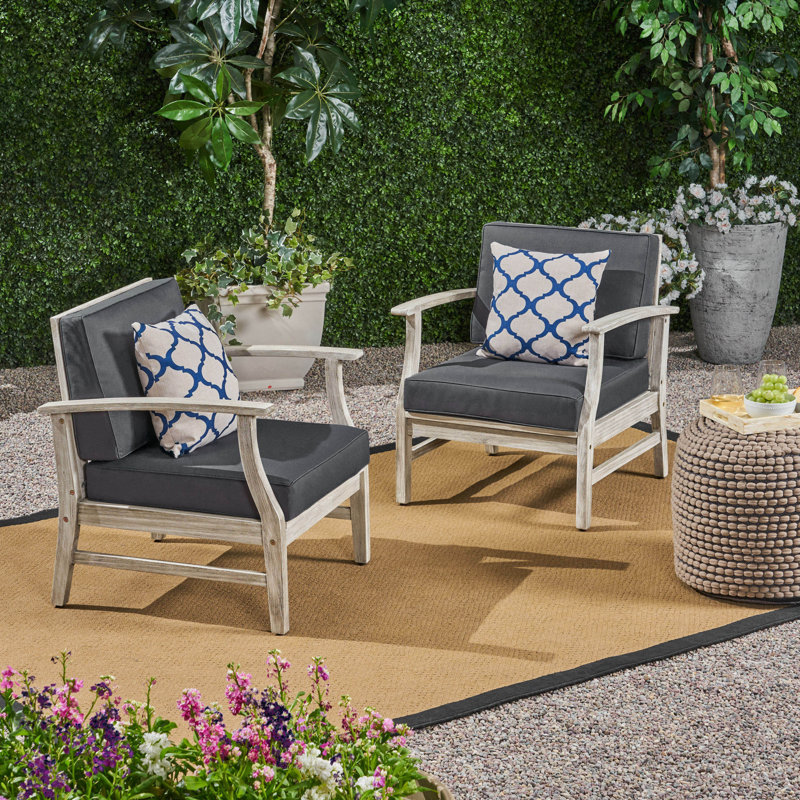 Chaise de patio avec coussins Tavares, Gris, Gris foncé