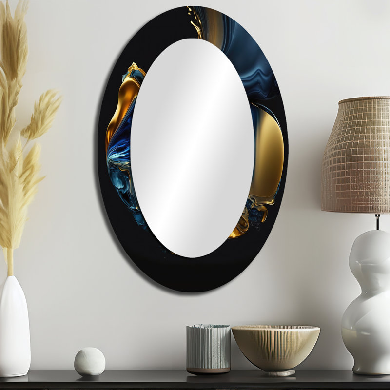 Miroir mural abstrait bleu et doré, 36 po x 24 po