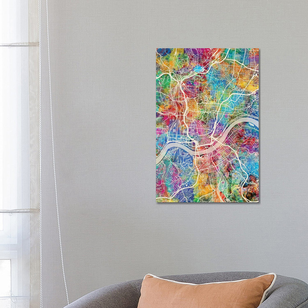 Cincinnati Ohio City Map III by Michael Tompsett - Wrapped Canvas Gallery-Wrapped Canvas Giclée