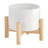 Elegant Ceramic Chevron Planter With Wood Stand, A Stylish And Functional Addition To Any Space.
