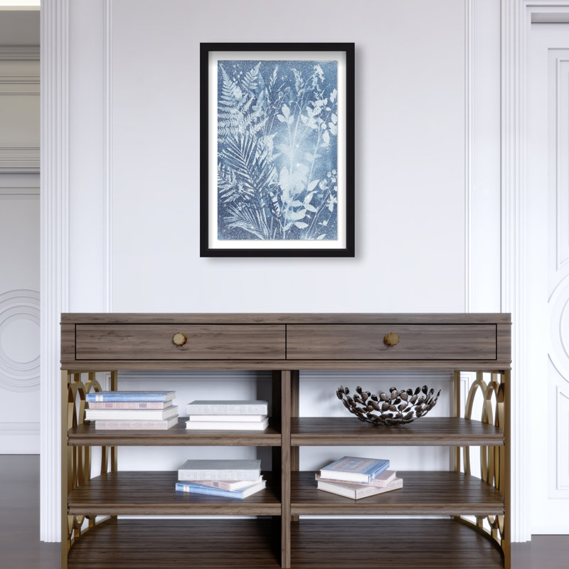 Blue Foliage II Print by Oliver Gal, 17.5"H x 25.5"W, Black Shadowbox