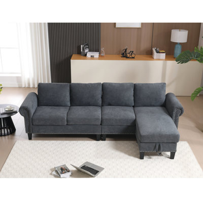 4 modulaires avec rangement, canapé modulaire de rangement moderne et élégant, gris, revêtement en tissu de lin, base en bois