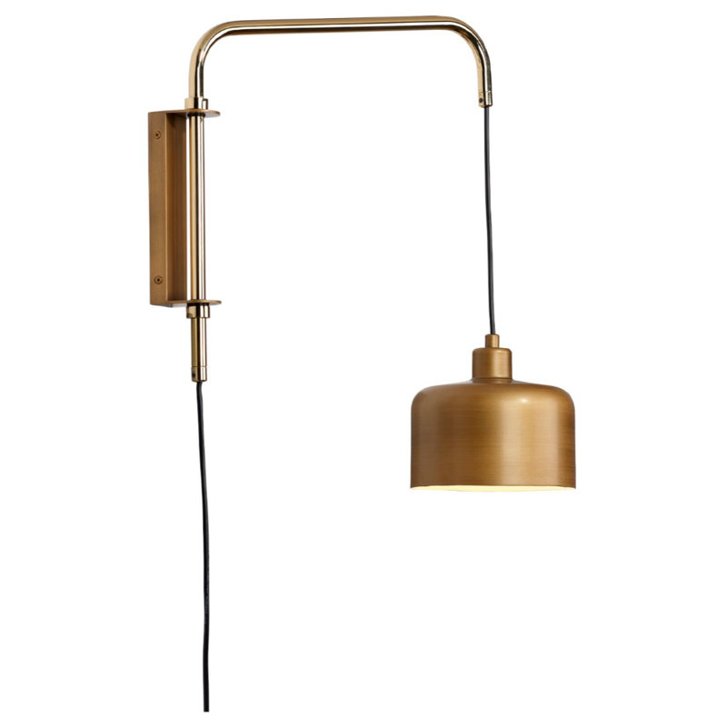 Satin Brass Adjustable Swing Arm Sconce with White Hood