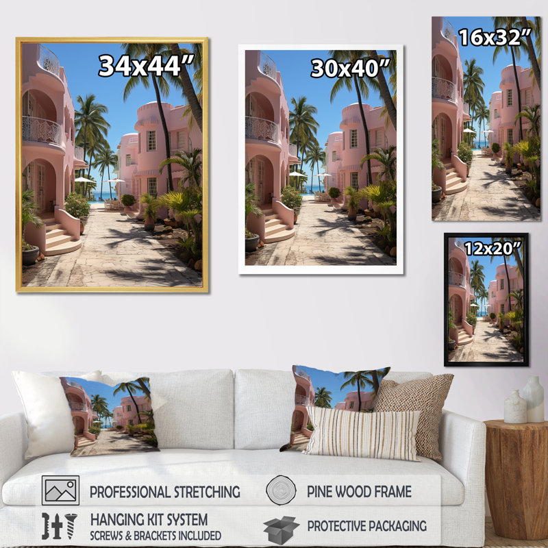 Lintrud Miami Pink House III - impression, Cadre photo noir, H 20 po x l 12 po x P 1 po