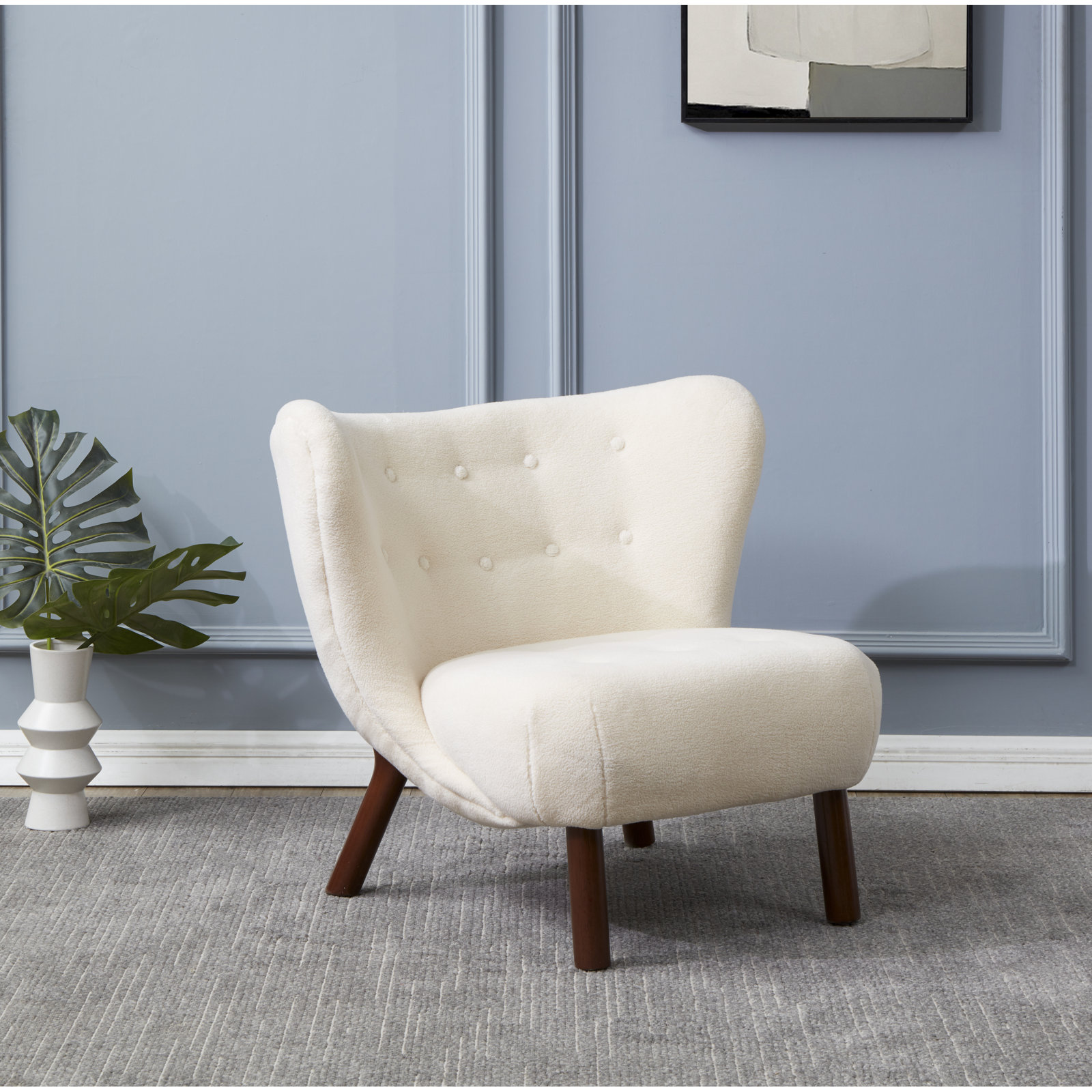 Cadwell Pine Wingback Chair, Ivory