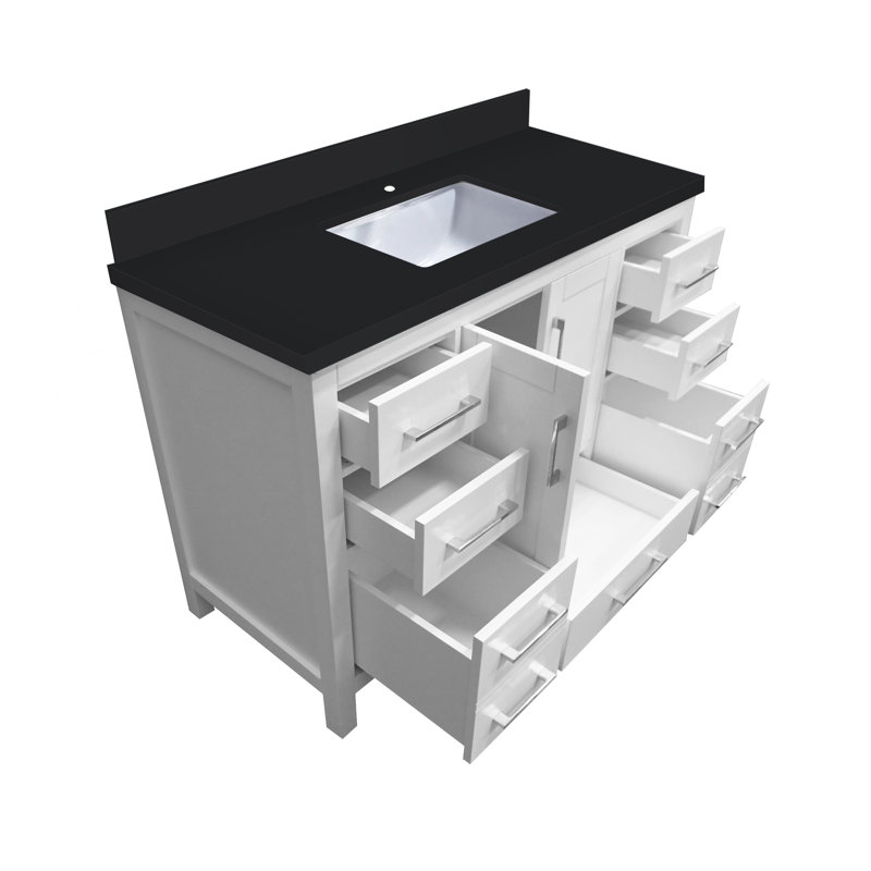 Ensemble de meuble-lavabo simple 43 po avec miroir Polkton Carmela, Granite noir cristal