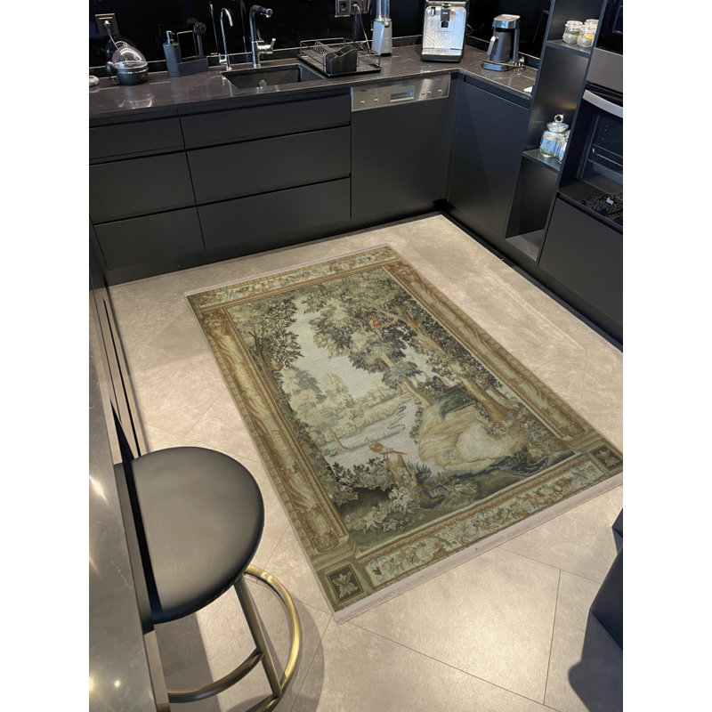 Tapis décoratif multicolore à motif de rivière et d'arbre à franges, Rectangle 2 pi 8 po x 5 pi