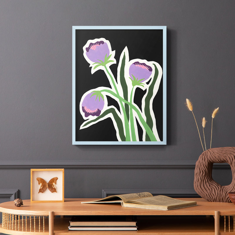 Pop Flowers II, reproduction encadrée - bois massif, Bleu, H 10 po x l 8 po