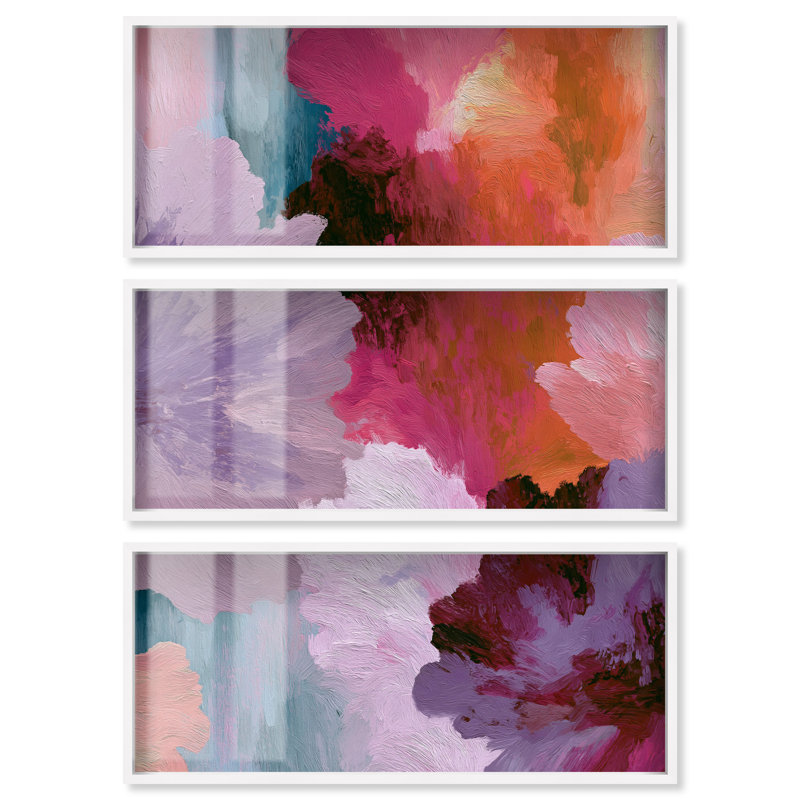 Kapow I Shadowbox Print Art abstrait moderne par Art Remedy, lot de 3, Cadre en chêne naturel