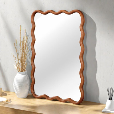 24"x36" Wavy Rectangle Solid Wood Frame Decorative Mirror