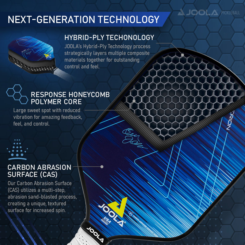 Joola Ben Johns Hyperion Pro Pickleball Paddle Polypropylene Honeycomb Core, Blue, 16.5" H x 7.5" W x 0.63" D