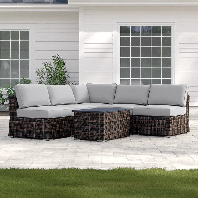 Canapé 4 personnes avec coussins LSI, Coussin beige / structure brune