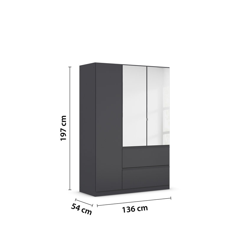 Wardrobe wardrobe COSTA hinged door wardrobe with push-to-open function, 197cm H x 136cm W x 54cm D, Metallic Grey