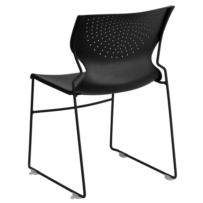 Black Metal Armless Stacking Chair with Perforated Back
