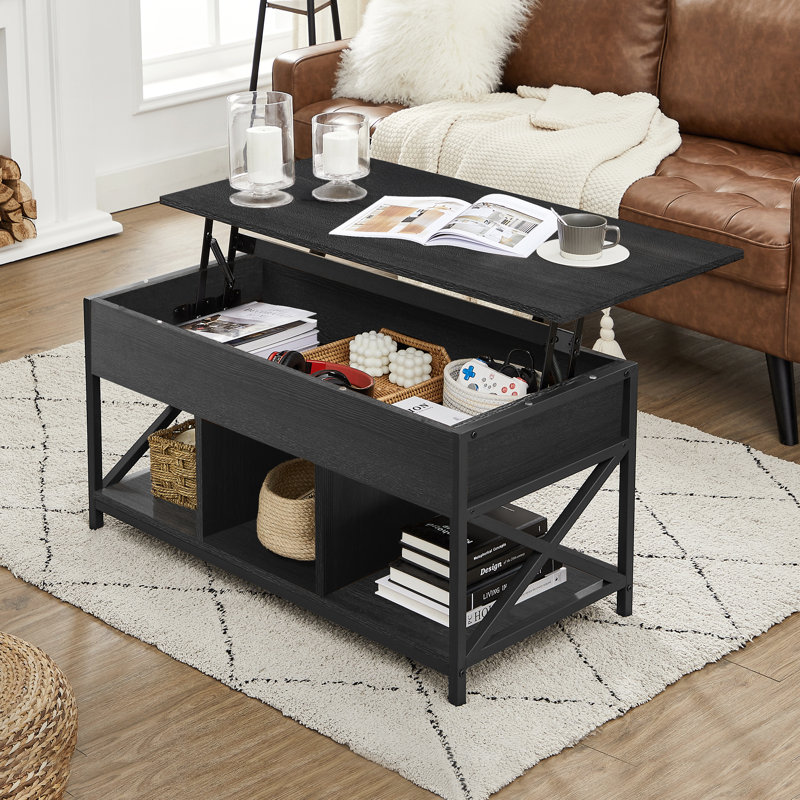 Table basse à plateau relevable avec rangement Corrine, Noir, H 24,4 po x L 39,4 po x l 19,7 po
