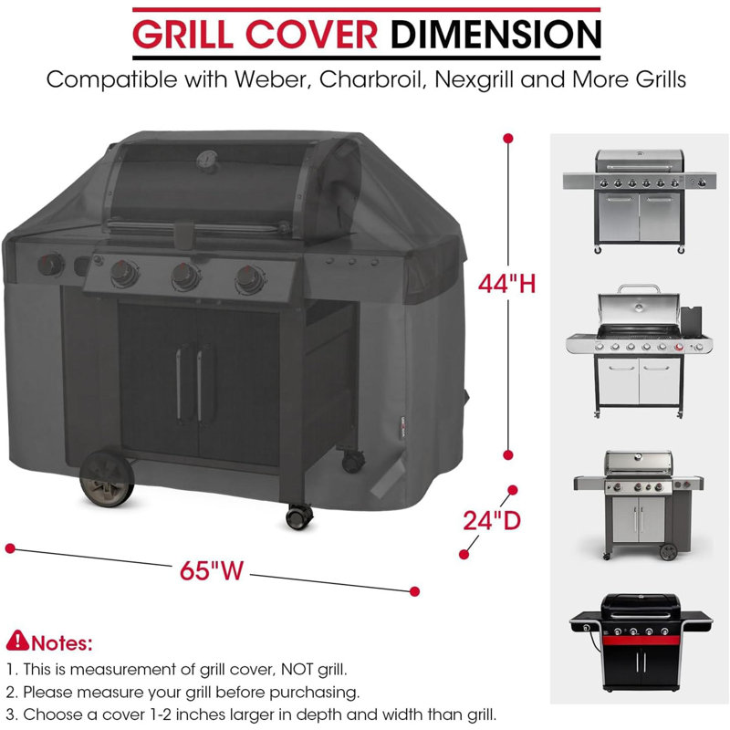 Waterproof 65-Inch BBQ Grill Cover - Heavy Duty Fade & UV Resistant, Durable Convenient Cover For Most Gas Grills