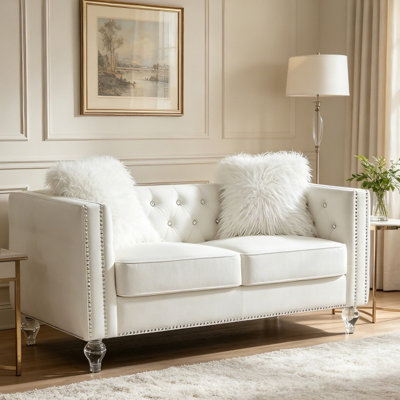 60'' Upholstered Loveseat, Velvet Sofa Couch with 2 Throw Pillows