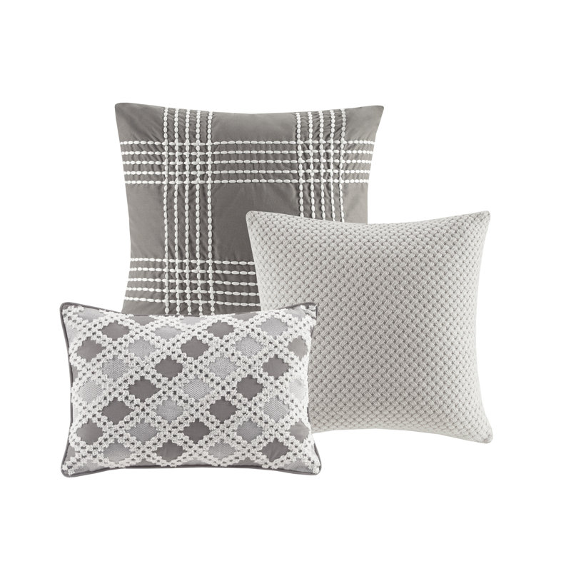 Gray Queen Cotton Jacquard 8-Piece Bedspread Set