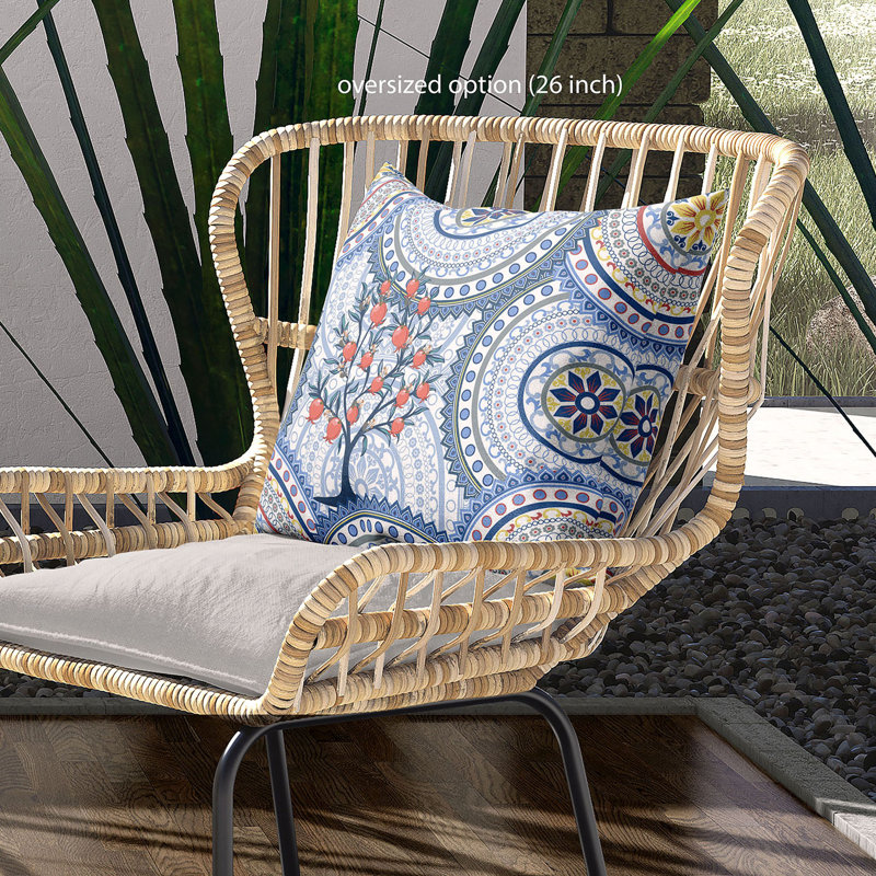 Housse et insert de coussin décoratif intérieur / extérieur en mélange de polyester, 20 po x 20 po, Blanc / Bleu / Rose