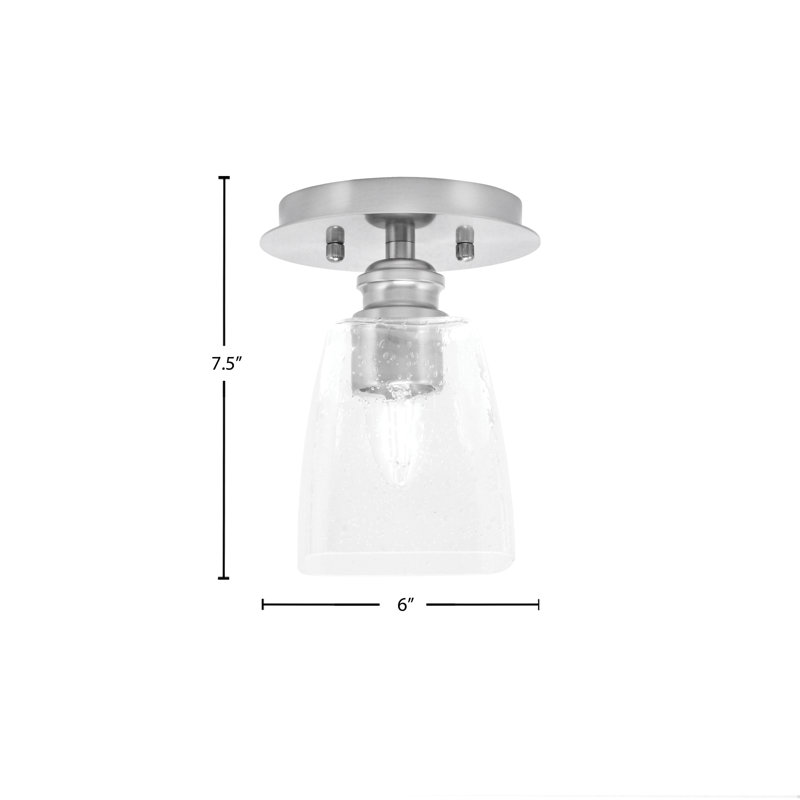 Edge 1 Light Semi-Flush With 4.5" Square Clear Bubble Glass, Brushed Nickel