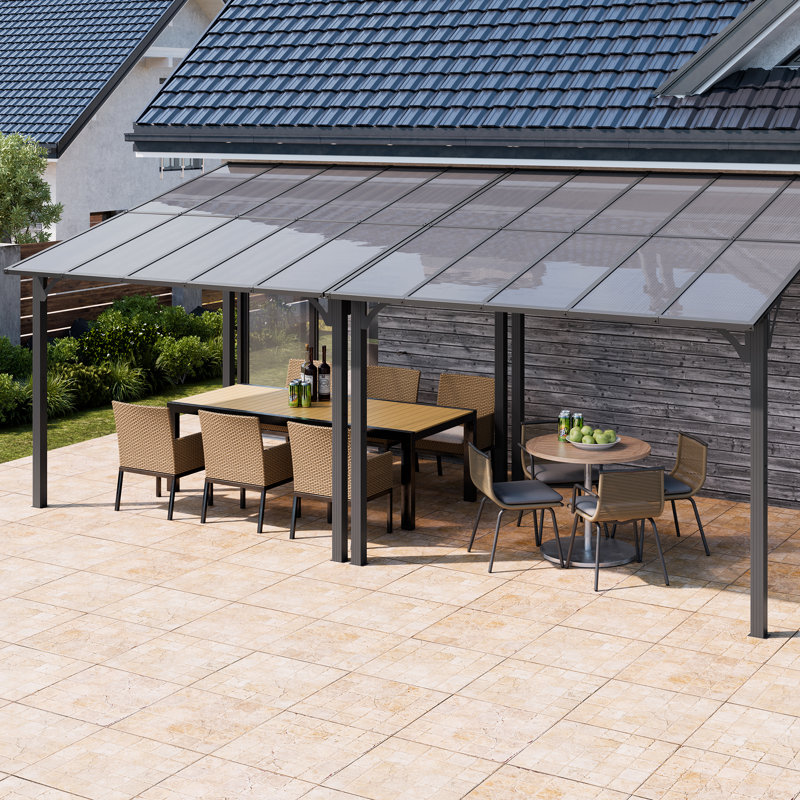 10 pi. L 10 pi. Pergola en aluminium avec auvent, H 99,2 po x l 115,4 po x P 103,5 po