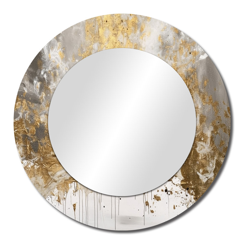 Saberio Golden Abstract - Abstract Large Mirror, Modern Unique Wall Mirror Decor, Printed Metal Art, 23" x 23", Round