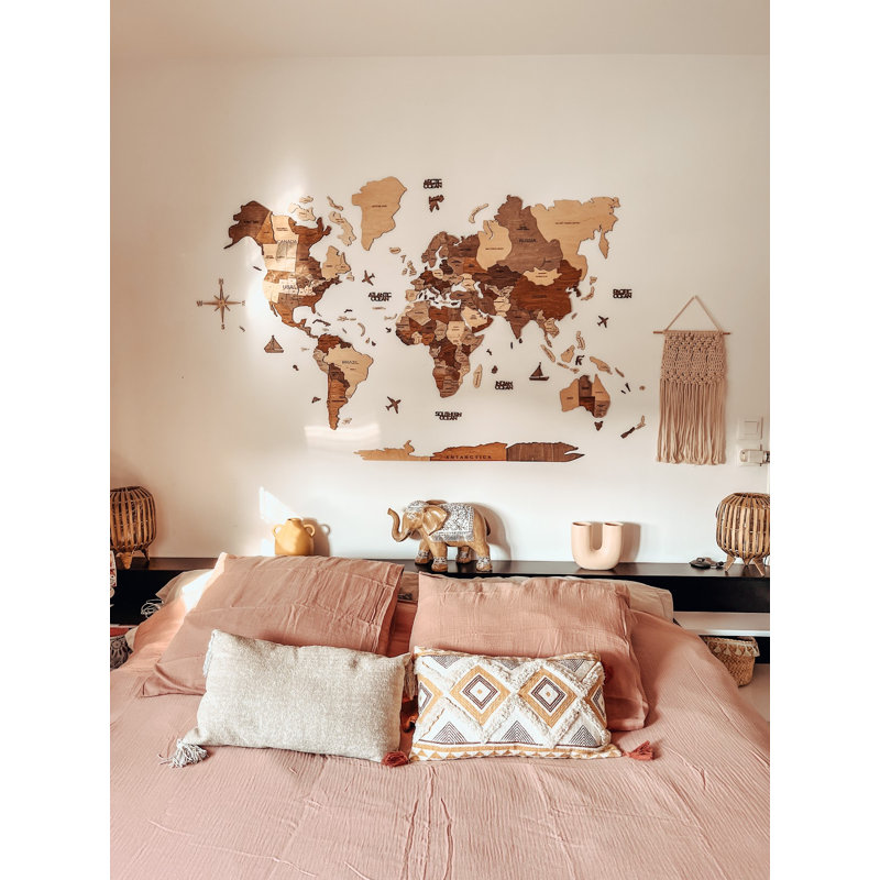 Wooden World Map, Wall Art, Wall Decor, Multicolor, 24" H x 39" W x 0.47" D